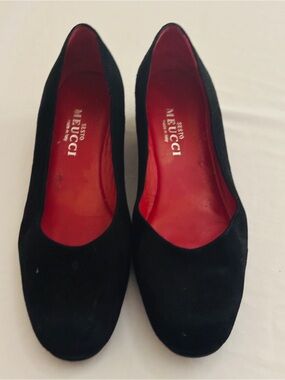 Sesto Meucci Made in Italy Black Suede Wedge Heels ~ Women’s 12 M